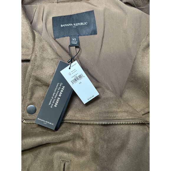 Banana Republic Vegan Suede Moto Jacket XS Brown Faux Suede Zip Biker NWT - Picture 2 of 4